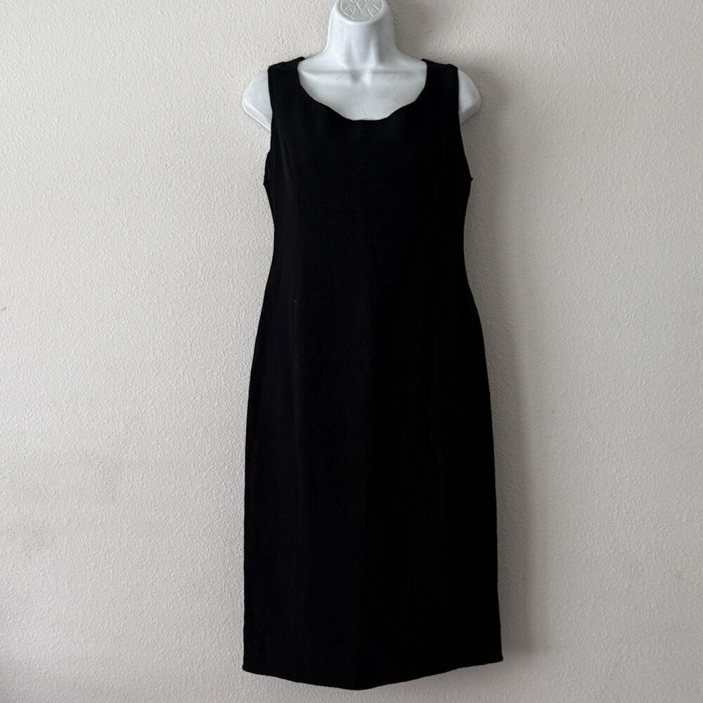 ST JOHN Wool Sheath Dress Size 10 Black Sleeveless Elegant Minimalist Old Money